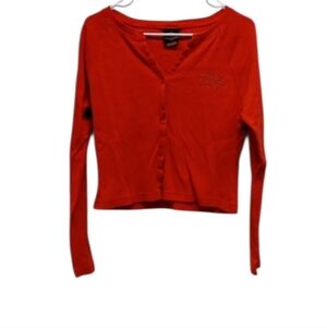 Orange Harley Davidson 2001 Austin, Texas V-Neck Crop Long Sleeve Cardigan